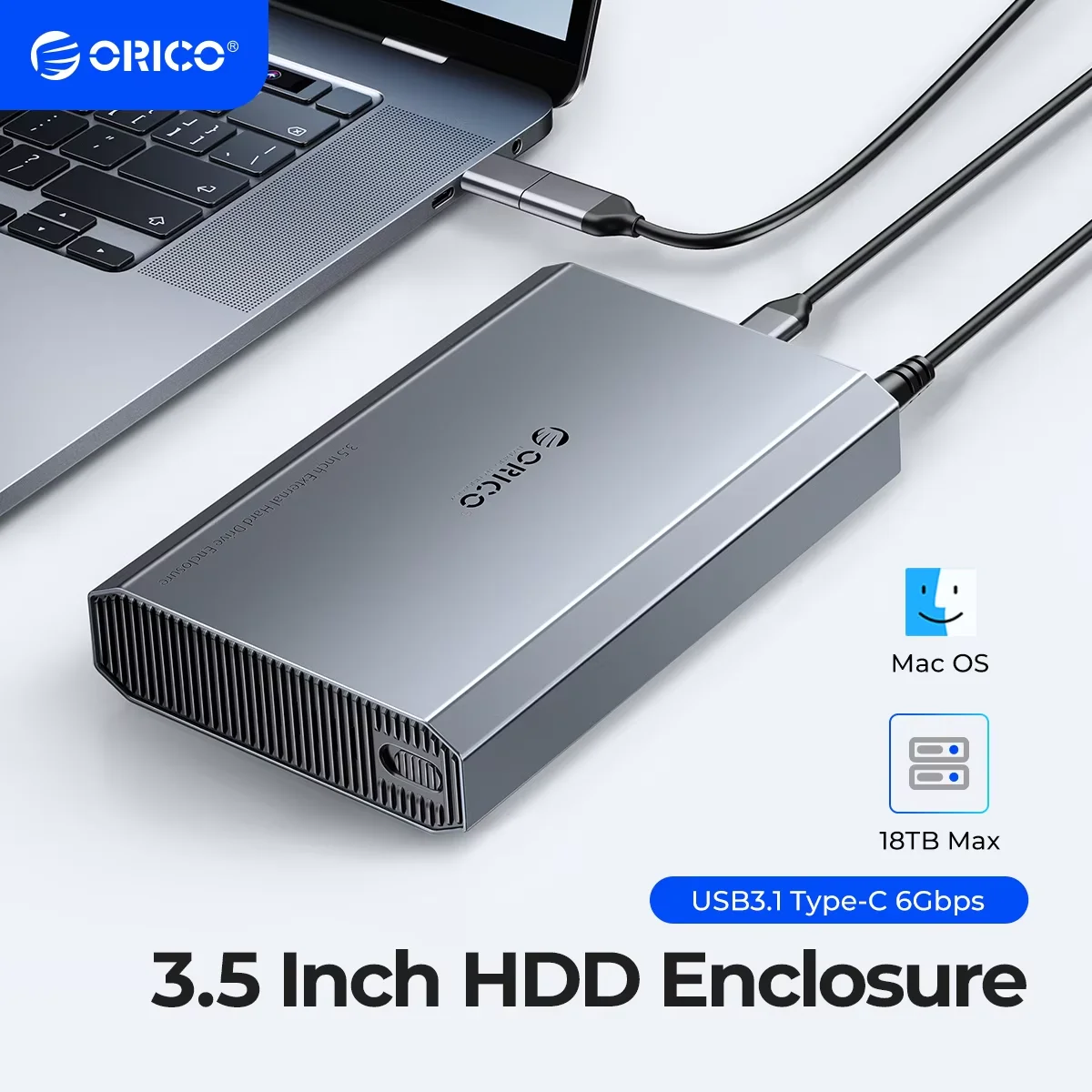 ORICO 3.5" 6Gbps Hard Drive Enclosure Type-C Heat Dissipation External HDD Case Aluminum Alloy & ABS with 12V2A Power Adapter
ORICO 3.5" 6Gbps Hard Drive Enclosure Type-C Heat Dissipation External HDD Case Aluminum Alloy & ABS with 12V2A Power Adapter