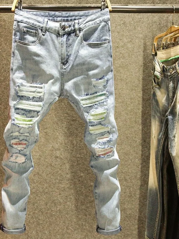 Spring Men's Slim Fit Denim Jeans High Elastici Diamond Patched Hole Faionable Casual Long Pants Youth Trendy Pants
Spring Men's Slim Fit Denim Jeans High Elastici Diamond Patched Hole Faionable Casual Long Pants Youth Trendy Pants