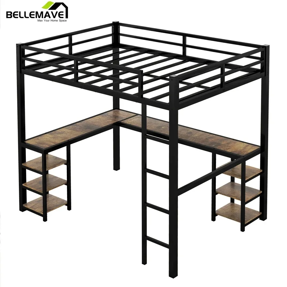 Modern Full size Loft Bed with Desk and 6 Storage Shelves, Metal Full Loft Bed Frame, Space-Saving Loft Beds with Guardrails
Modern Full size Loft Bed with Desk and 6 Storage Shelves, Metal Full Loft Bed Frame, Space-Saving Loft Beds with Guardrails