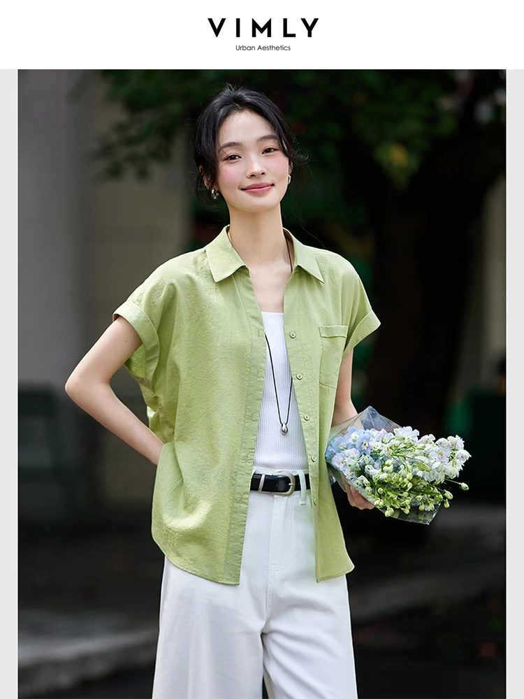 VIMLY Bud Green Short Sleeve Shirt Casual Women's 2025 Summer Loose Cardigan Turn-down Collar Woman Tops Camiseta Mujer A1850
VIMLY Bud Green Short Sleeve Shirt Casual Women's 2025 Summer Loose Cardigan Turn-down Collar Woman Tops Camiseta Mujer A1850