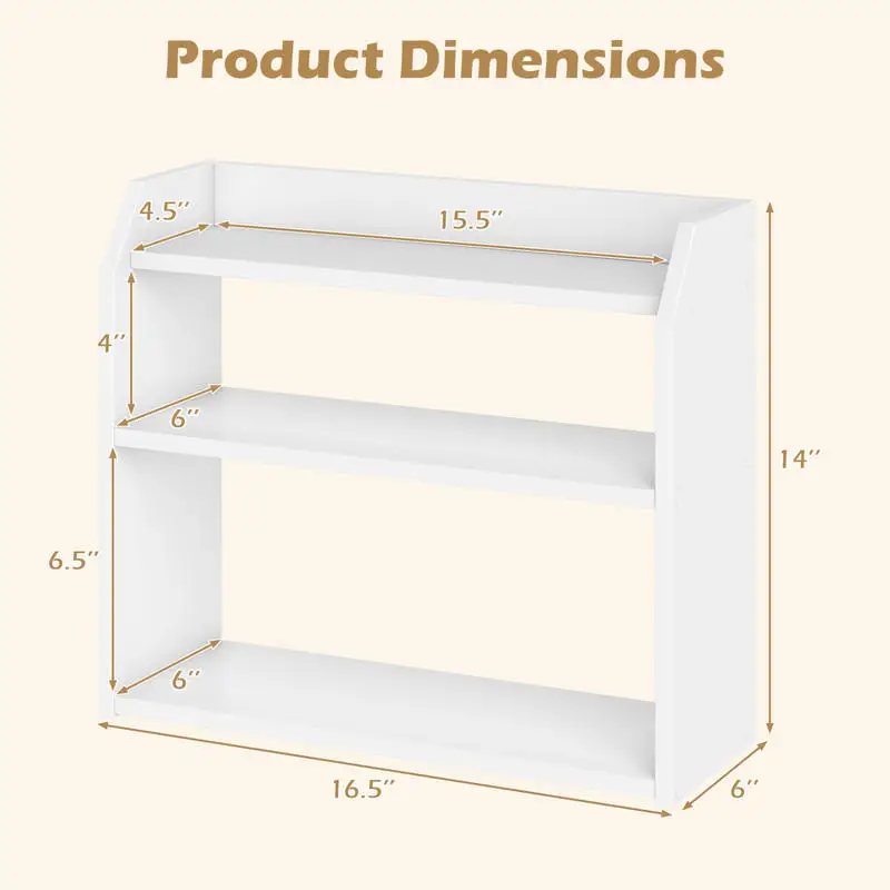 3-Tier Desktop Bookshelf Wooden Countertop Bookcase with Raised Top Guardrails-White
3-Tier Desktop Bookshelf Wooden Countertop Bookcase with Raised Top Guardrails-White