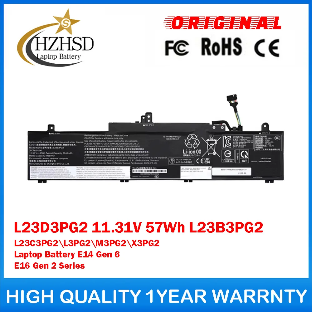 L23D3PG2 11.31V 57Wh 5040mAh L23B3PG2\C3PG2\L3PG2\M3PG2\X3PG2 Genuine Original Laptop Battery For Lenovo E14 Gen 6 E16 Gen 2
L23D3PG2 11.31V 57Wh 5040mAh L23B3PG2\C3PG2\L3PG2\M3PG2\X3PG2 Genuine Original Laptop Battery For Lenovo E14 Gen 6 E16 Gen 2