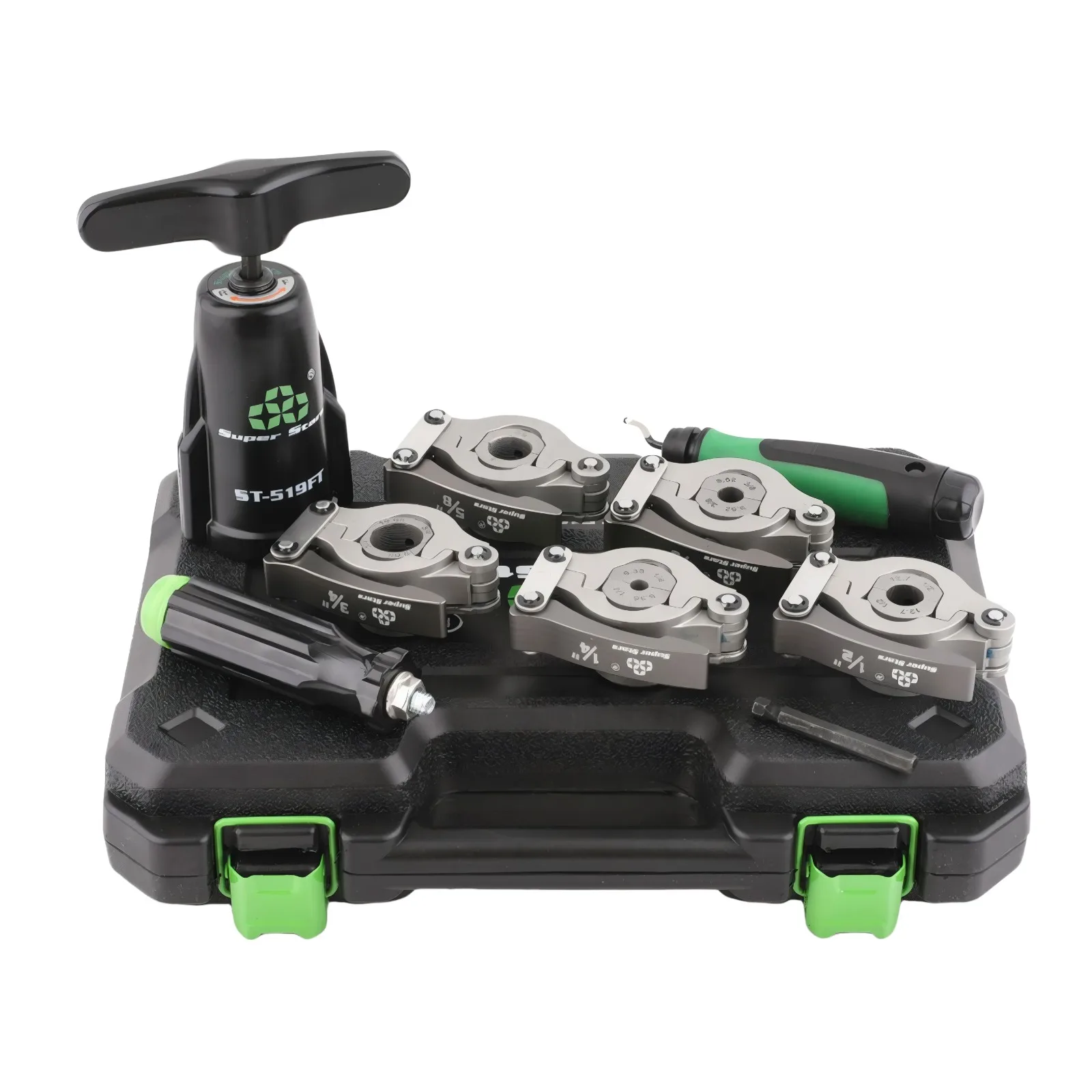 ST-519FT Tube Expander Flaring Tool Kit 1/4"-3/4" w/ 5 Clamps, Manual & Electric Drill Mode, Torque Protection
ST-519FT Tube Expander Flaring Tool Kit 1/4"-3/4" w/ 5 Clamps, Manual & Electric Drill Mode, Torque Protection