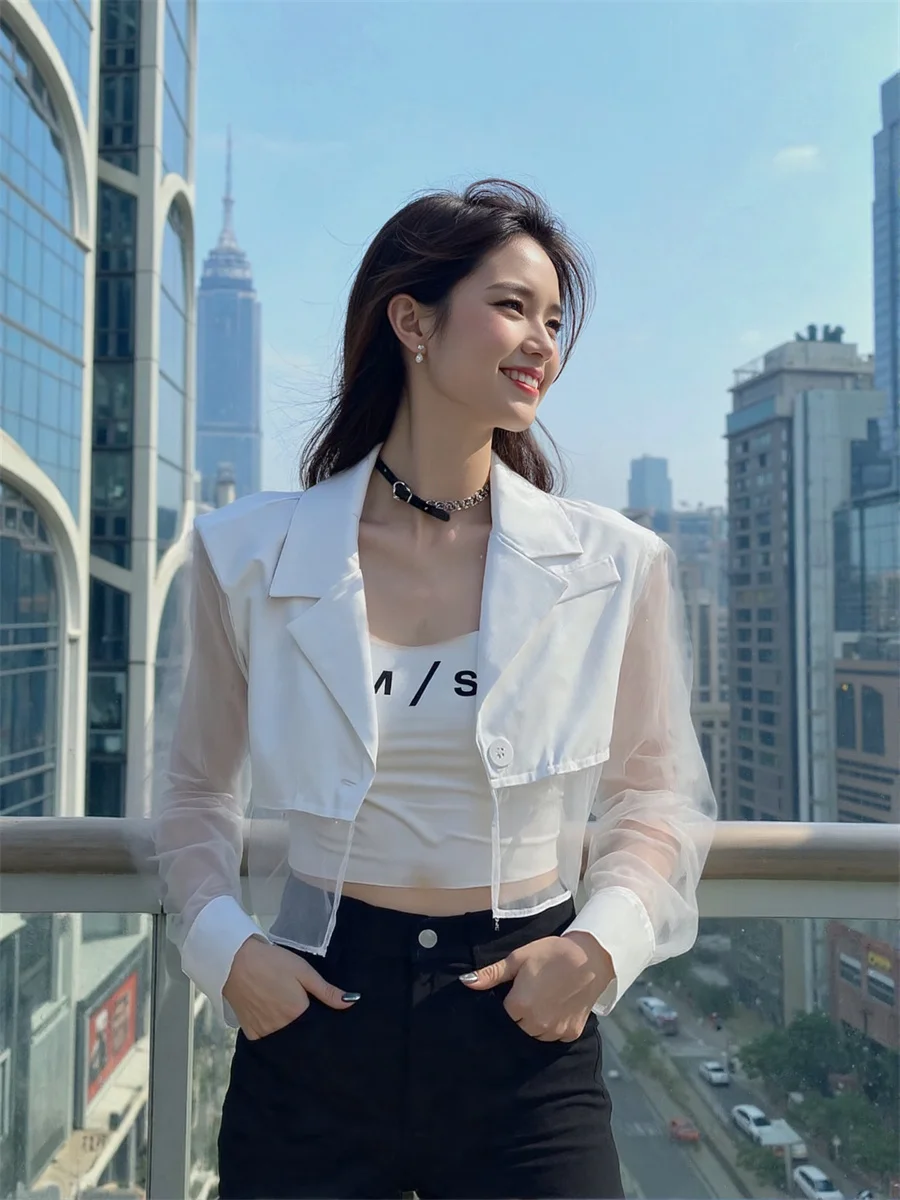 Sun-proof Cropped See-through Back-Slit Blazers Elegant Woman Clothes For Women V Neck Bow Tie Pockets Streetwear Outwears Femme
Sun-proof Cropped See-through Back-Slit Blazers Elegant Woman Clothes For Women V Neck Bow Tie Pockets Streetwear Outwears Femme