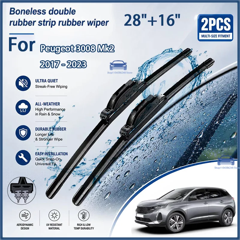 Front Wiper Blades For Peugeot 3008 Mk2 2017 - 2023 Windshield Windscreen Window Car Rain Brushes 28"+16" Modification parts
Front Wiper Blades For Peugeot 3008 Mk2 2017 - 2023 Windshield Windscreen Window Car Rain Brushes 28"+16" Modification parts