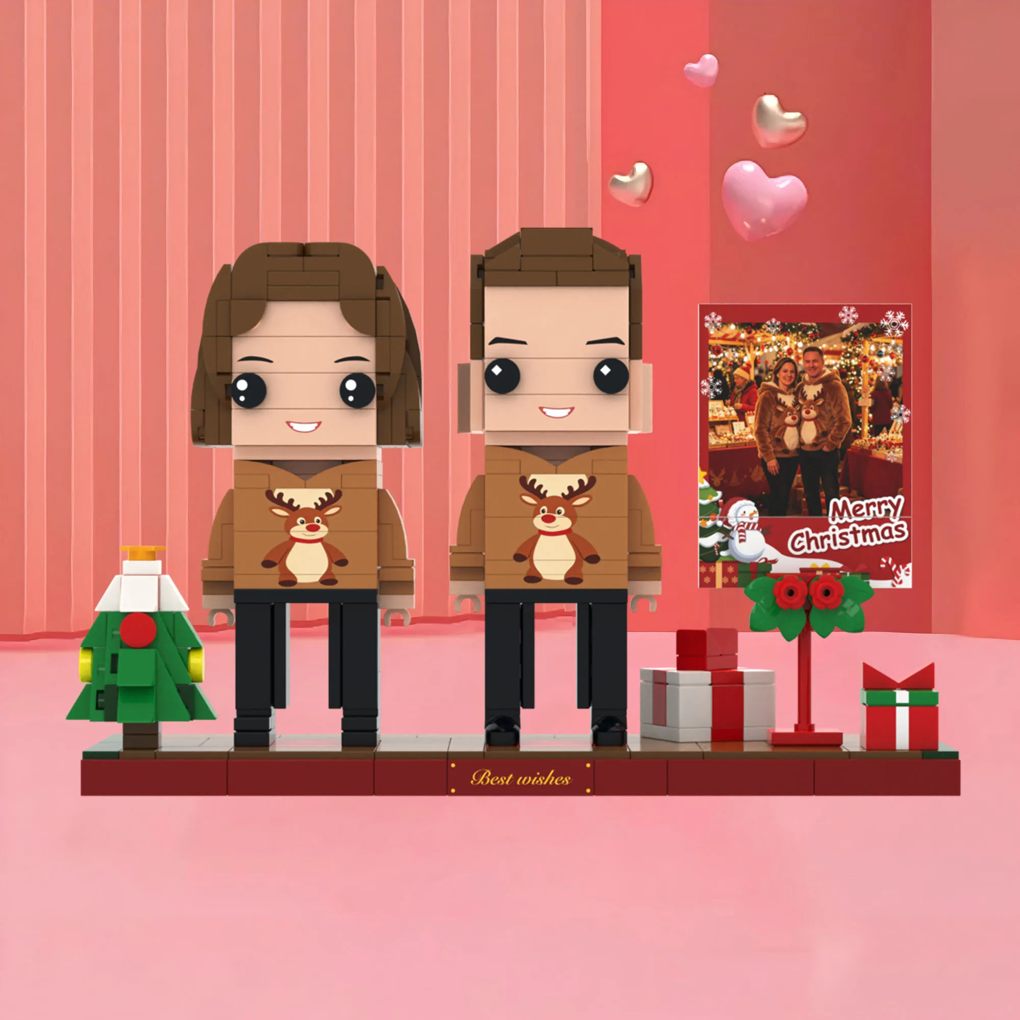 Christmas Couple Brick Figures with Tree and Gift Box Personalized Photo Block Building Blocks Toy for Holiday Keepsake Gift
Christmas Couple Brick Figures with Tree and Gift Box Personalized Photo Block Building Blocks Toy for Holiday Keepsake Gift