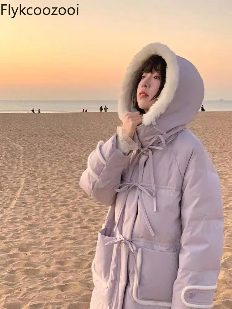 White Duck Down Coat for Female Students 2024 New Style Strappy Mid-length Spliced Lambswool Thickened Warm Jacket
White Duck Down Coat for Female Students 2024 New Style Strappy Mid-length Spliced Lambswool Thickened Warm Jacket