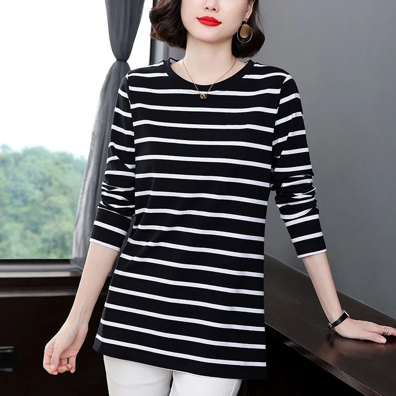 Women's Striped Long Sleeve T-shirt Cotton Crew Neck Loose Mid-length Casual Top
Women's Striped Long Sleeve T-shirt Cotton Crew Neck Loose Mid-length Casual Top