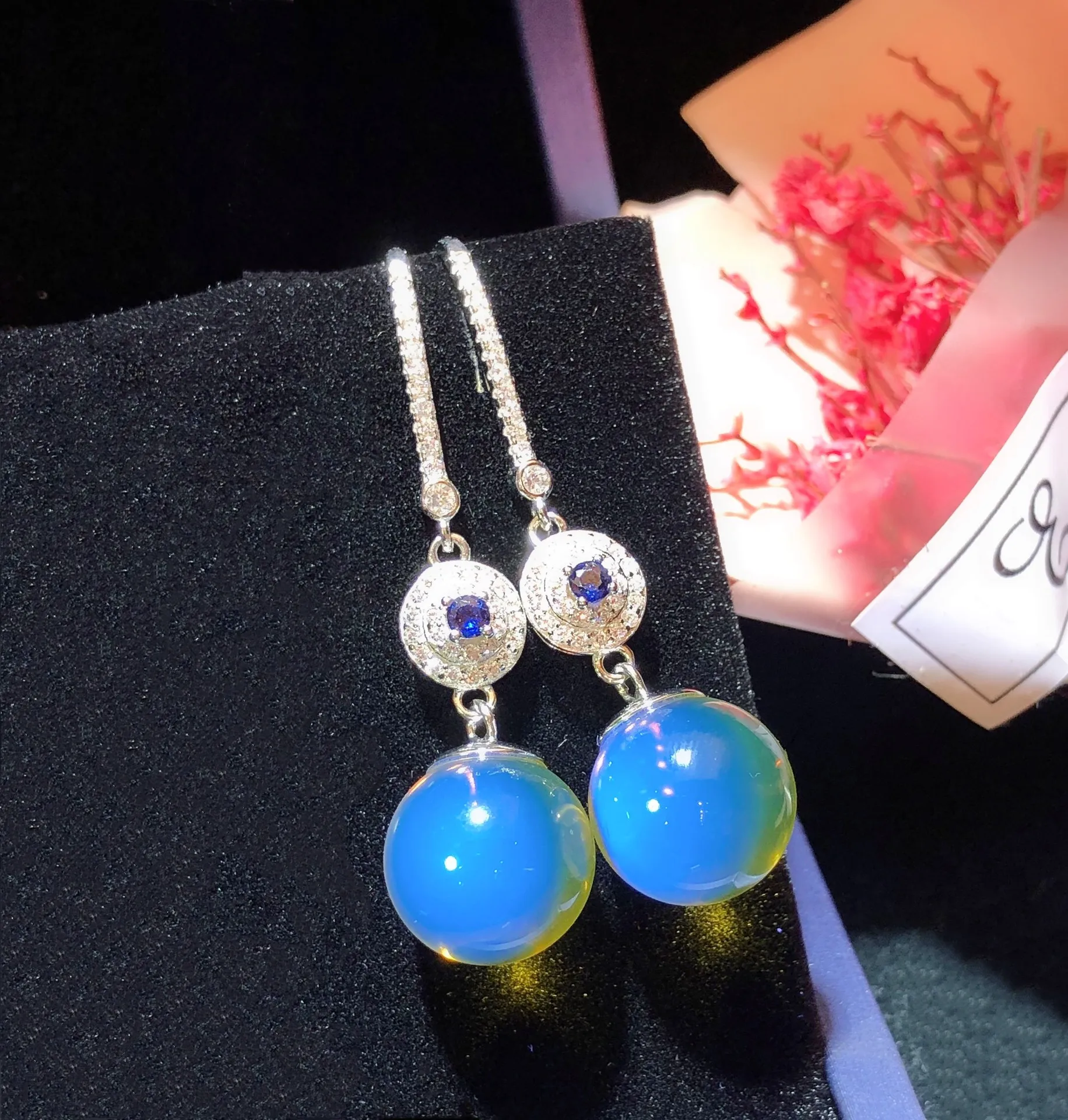 Natural Blue Amber Earrings from Mexico 12mm Silver Setting Simple Design
Natural Blue Amber Earrings from Mexico 12mm Silver Setting Simple Design