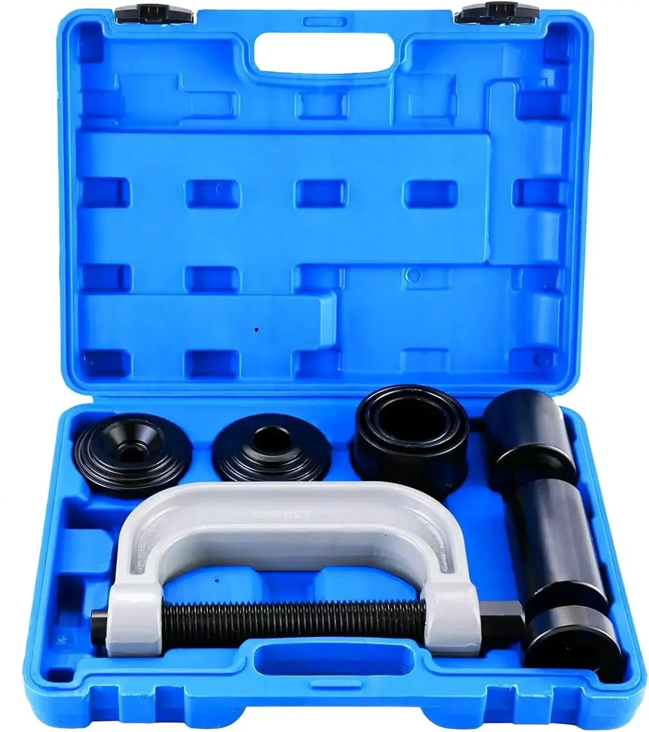 Heavy duty ball joint press & U joint removal tool kit, 10pcs for 2WD/4WD cars & light trucks.
Heavy duty ball joint press & U joint removal tool kit, 10pcs for 2WD/4WD cars & light trucks.