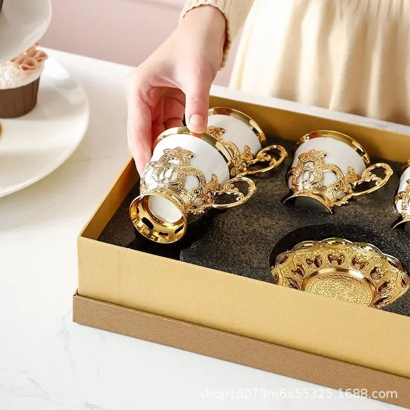 Low cup European style gold rim set cup six cup six plated coffee cup set gift box
Low cup European style gold rim set cup six cup six plated coffee cup set gift box