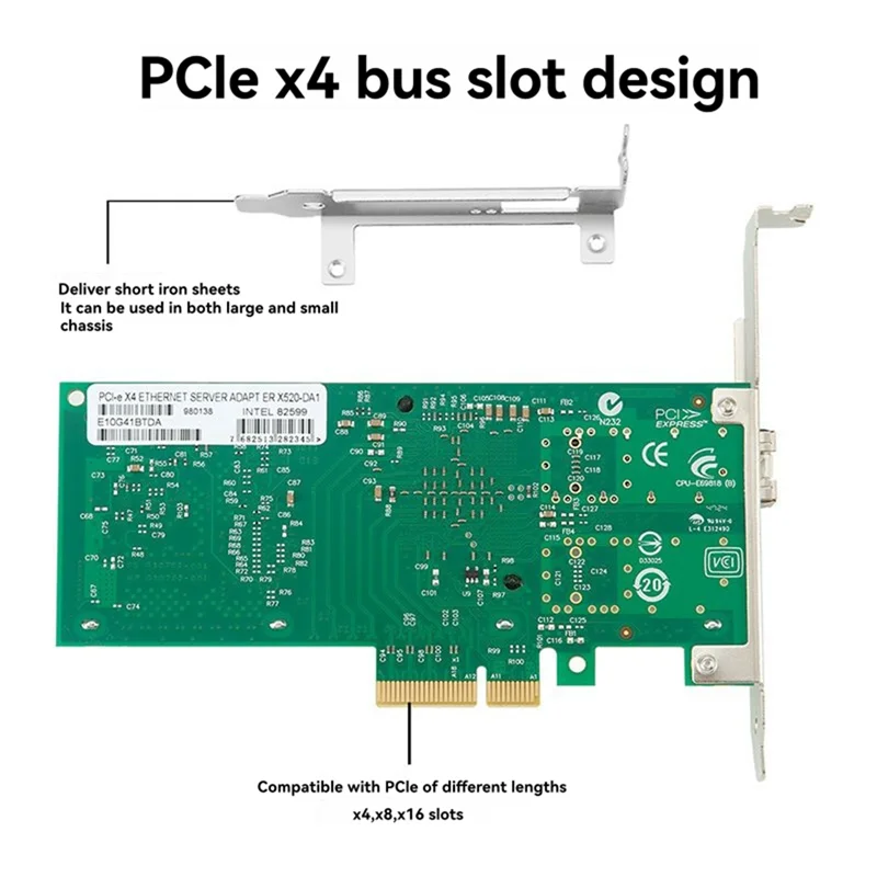 AA60-Pcie X4 Однопортовая сетевая карта 10G SFP+ X520-DA1 82599EN 10Gbe NBBASE-T NIC Волоконный адаптер для серверов Windows Linux
AA60-Pcie X4 Однопортовая сетевая карта 10G SFP+ X520-DA1 82599EN 10Gbe NBBASE-T NIC Волоконный адаптер для серверов Windows Linux