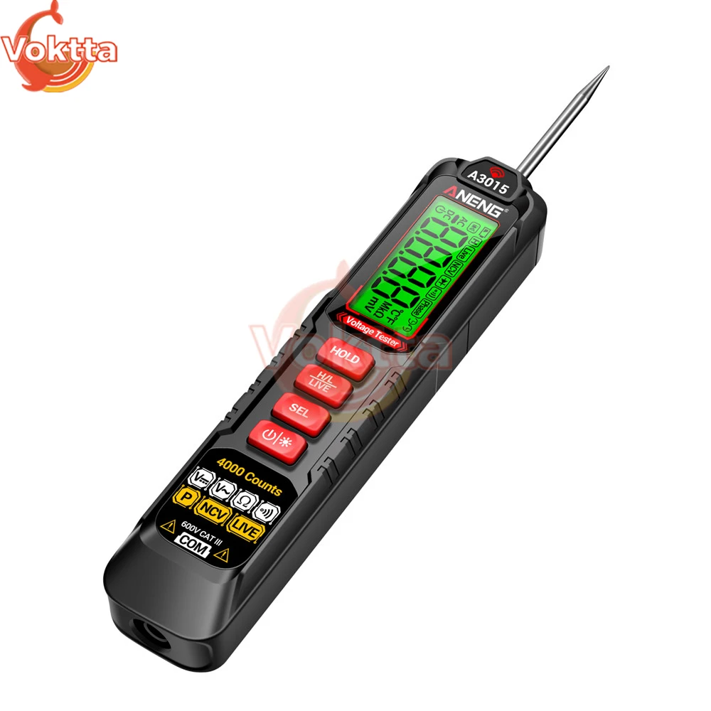 Цифровой мультиметр-тестер напряжения ANENG A3015 на 4000 измерений, индукционный тестер напряжения AC/DC NCV, профессиональный диагностический инструмент для электриков
Цифровой мультиметр-тестер напряжения ANENG A3015 на 4000 измерений, индукционный тестер напряжения AC/DC NCV, профессиональный диагностический инструмент для электриков