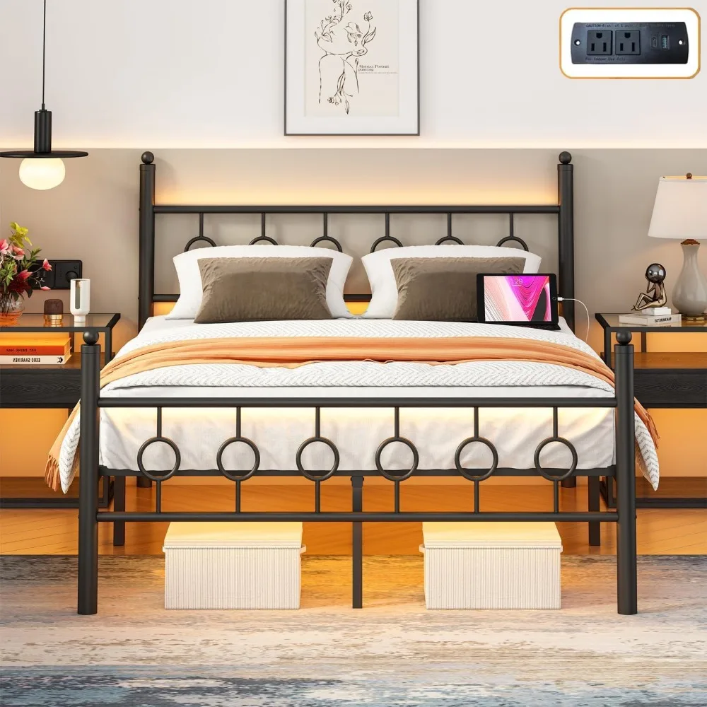 Full Size Bed Frame with Headboard, Metal Platform Bed Frame with Charging Station & LED Lights, Storage Space Under Bed, No Box
Full Size Bed Frame with Headboard, Metal Platform Bed Frame with Charging Station & LED Lights, Storage Space Under Bed, No Box