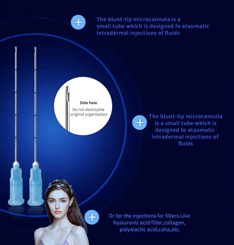 Medical microcannula 14g 90mm 18g 100mm 25g 50mm 70mm Blunt Tip Micro Cannula Needle for Injectable Hyaluronic Acid Fillers
Medical microcannula 14g 90mm 18g 100mm 25g 50mm 70mm Blunt Tip Micro Cannula Needle for Injectable Hyaluronic Acid Fillers