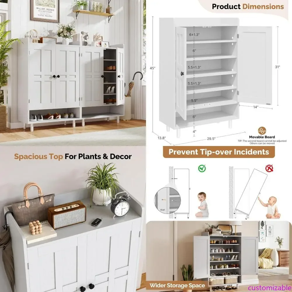 6-Tier Farmhouse Style Shoe Cabinet with Adjustable Shelves for 18-24 Pairs and Metal Legs
6-Tier Farmhouse Style Shoe Cabinet with Adjustable Shelves for 18-24 Pairs and Metal Legs