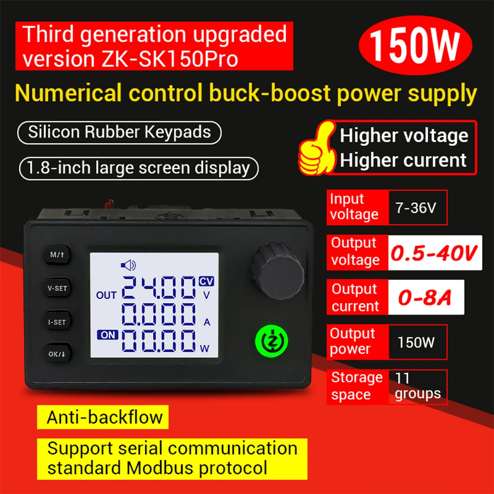 SK150Pro DC 7-36V 8A 150W Adjustable Boost Buck Voltage Regulator Constant Voltage and Constant Current Charging Module
SK150Pro DC 7-36V 8A 150W Adjustable Boost Buck Voltage Regulator Constant Voltage and Constant Current Charging Module