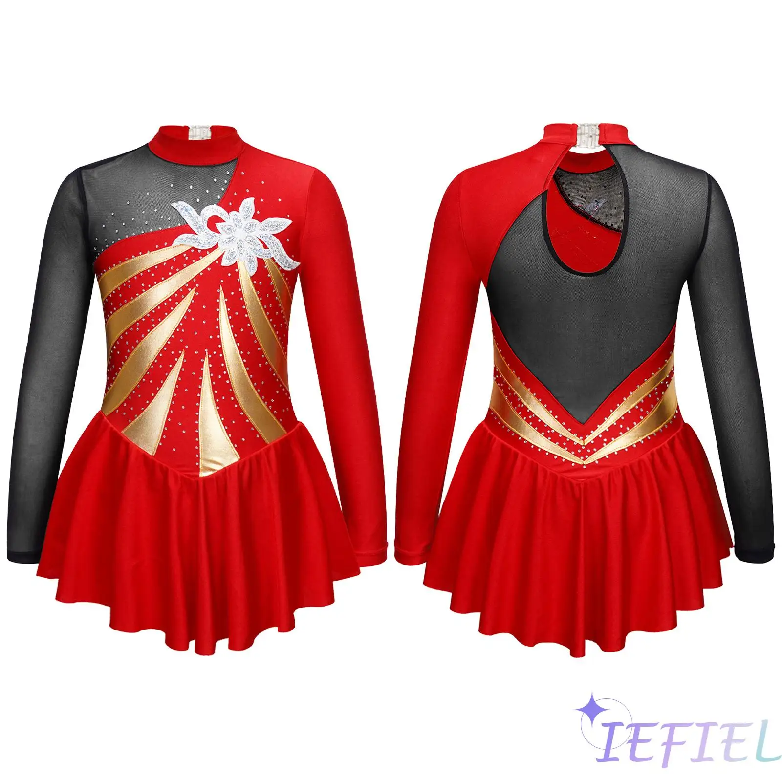 Sequins Floral Decorated Hollow Back Lyrical Ballet Dance Dress Figure Ice Skating Costume Girls Dance Competition Clothes 
Sequins Floral Decorated Hollow Back Lyrical Ballet Dance Dress Figure Ice Skating Costume Girls Dance Competition Clothes