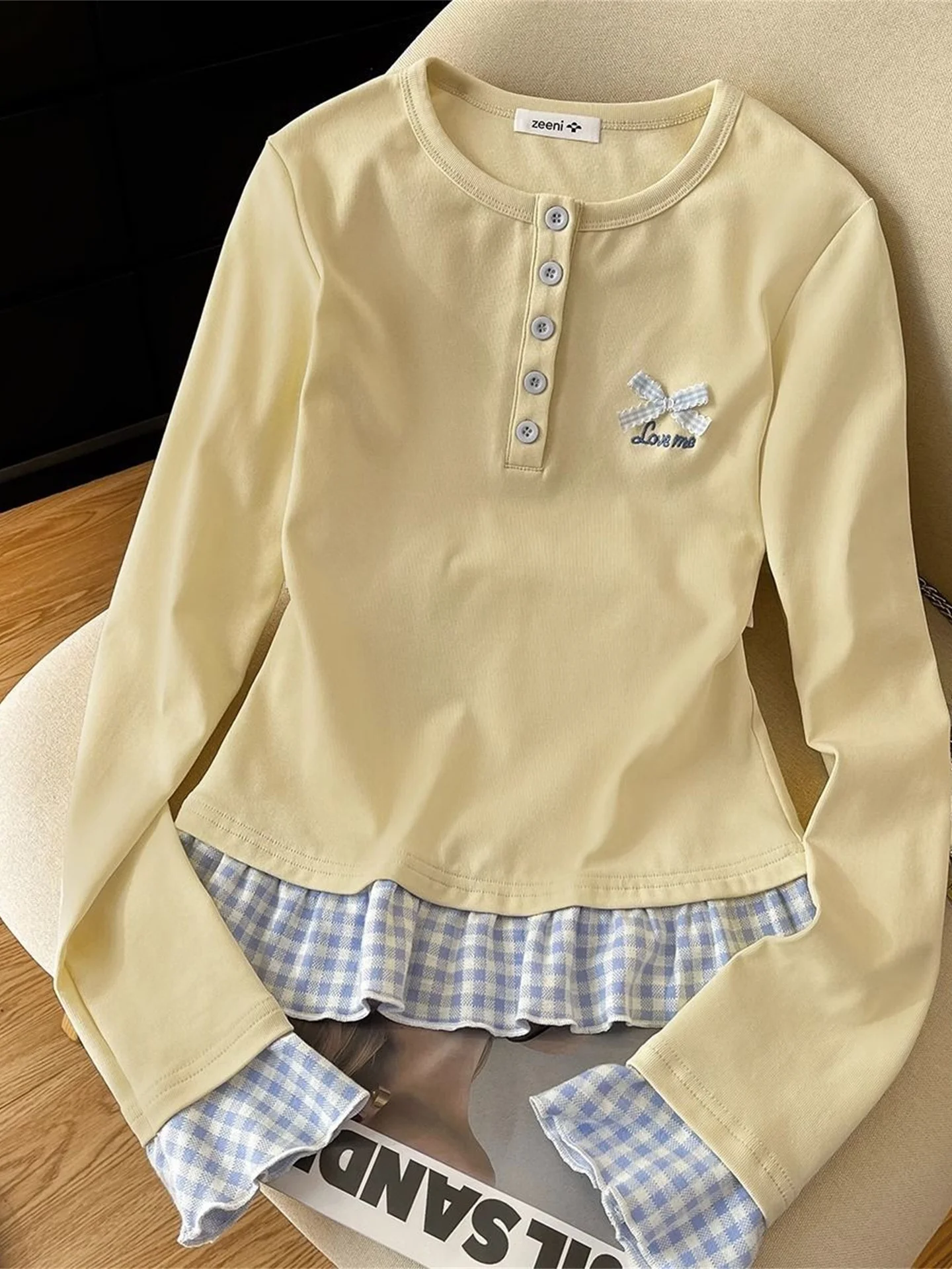 Yellow Plaid Long Sleeve Base Layer Shirt Women's Autumn Winter New Style Commute Style Slim Fit round Neck Short Length T-Shirt
Yellow Plaid Long Sleeve Base Layer Shirt Women's Autumn Winter New Style Commute Style Slim Fit round Neck Short Length T-Shirt