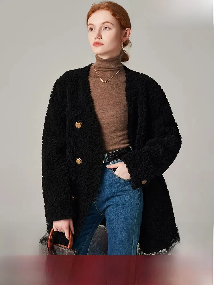 Австралийское кожаное пальто с мехом ягненка, женское свободное зимнее пальто с двойной пуговицей и v-образным вырезом, ножницы Fce
Австралийское кожаное пальто с мехом ягненка, женское свободное зимнее пальто с двойной пуговицей и v-образным вырезом, ножницы Fce