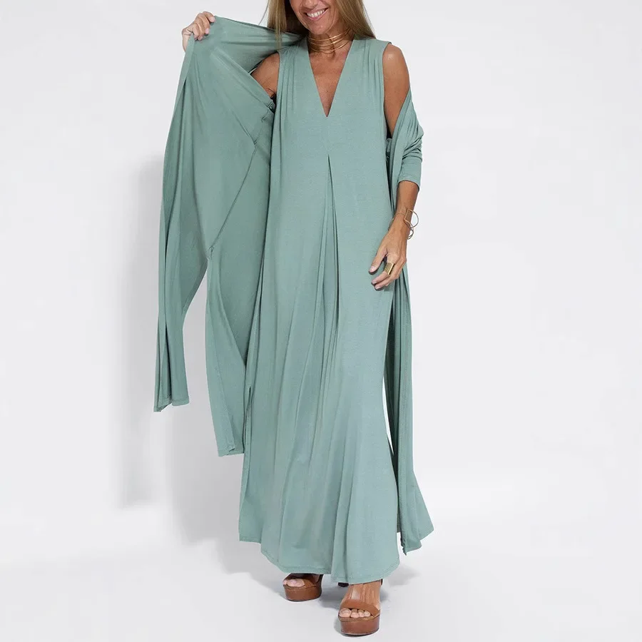 Spring and Summer New Style Solid Color Pullover V-neck Dress Cardigan Jacket Suit Women Dress for Women
Spring and Summer New Style Solid Color Pullover V-neck Dress Cardigan Jacket Suit Women Dress for Women
