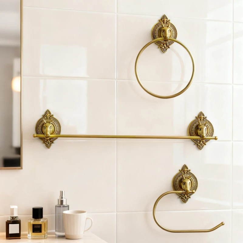 European Retro Brass Towel Rack Wall Mounted Bathroom Hanger Luxury Vintage Towel Ring Premium Bath Accessory for Washroom
European Retro Brass Towel Rack Wall Mounted Bathroom Hanger Luxury Vintage Towel Ring Premium Bath Accessory for Washroom
