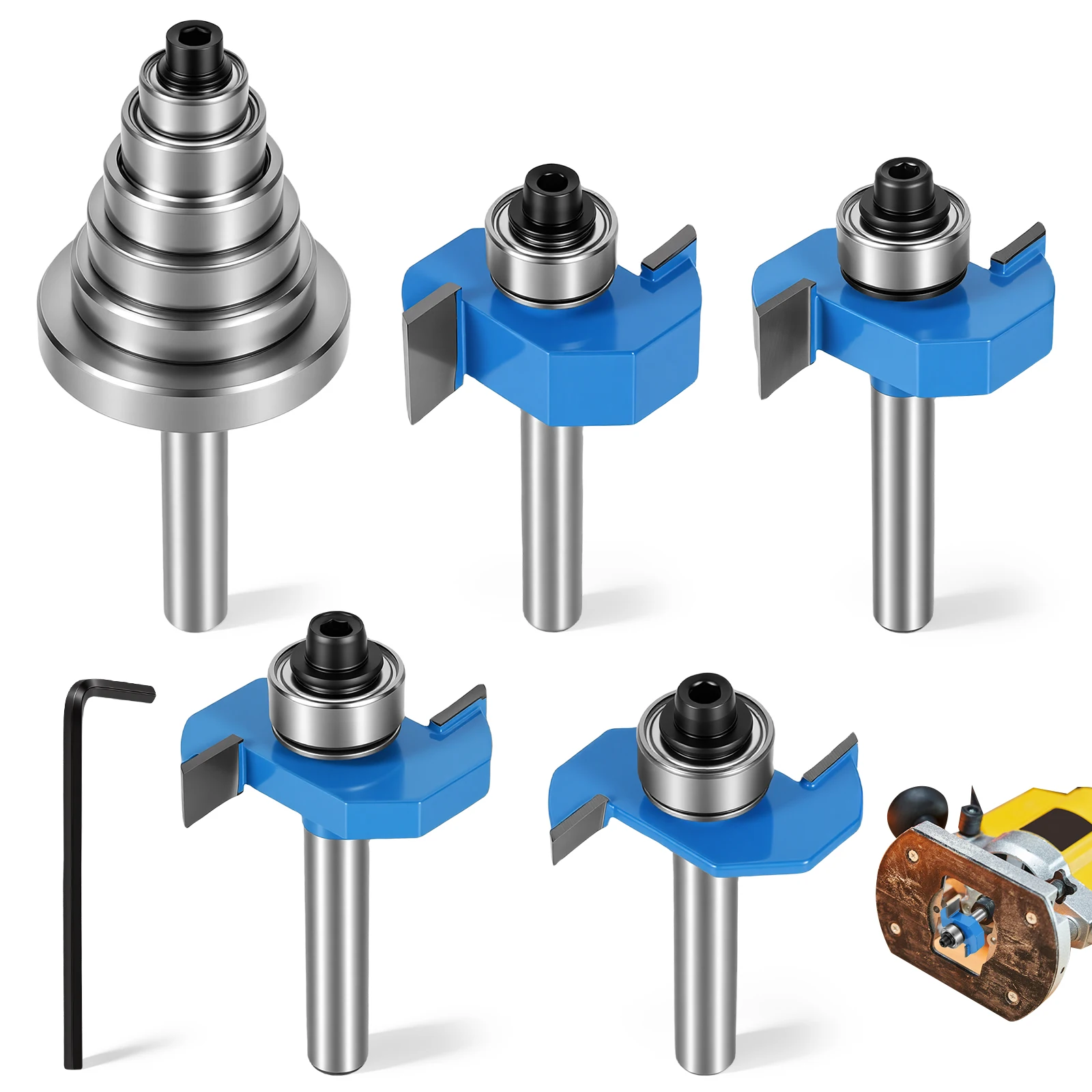 4Pcs Rabbet Router Bit 1/4" Shank with 6 Bearings Set 1/8inch 1/4inch 3/8inch 1/2inch Interchangeable Bearings for Woodworking
4Pcs Rabbet Router Bit 1/4" Shank with 6 Bearings Set 1/8inch 1/4inch 3/8inch 1/2inch Interchangeable Bearings for Woodworking