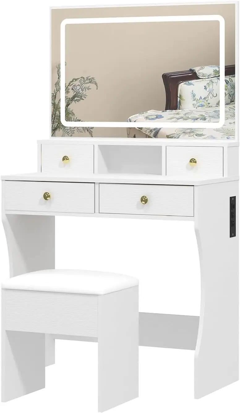 Vanity Desk Set with Adjustable LED Lighted Mirror, Girls Makeup Dressing Table with Stool and 4 Drawers Storage Makeup Table
Vanity Desk Set with Adjustable LED Lighted Mirror, Girls Makeup Dressing Table with Stool and 4 Drawers Storage Makeup Table
