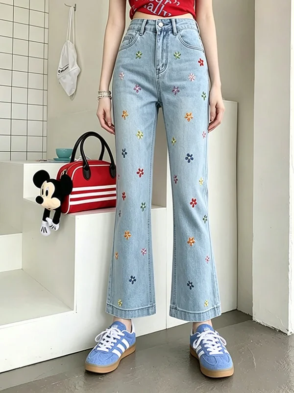 Fashionable High Waist Bell Bottom Embroidered Floral Jeans Women's Summer New Style Slimming Casual Versatile Nine Point Pants
Fashionable High Waist Bell Bottom Embroidered Floral Jeans Women's Summer New Style Slimming Casual Versatile Nine Point Pants