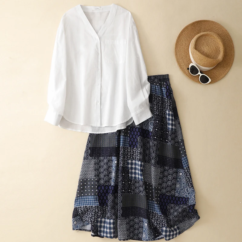 Sun Protection Double Layer Cotton Linen Blouse Retro Print Skirt Commute Style mid Waist A-Line Long Skirt for Middle-Aged W...
Sun Protection Double Layer Cotton Linen Blouse Retro Print Skirt Commute Style mid Waist A-Line Long Skirt for Middle-Aged W...