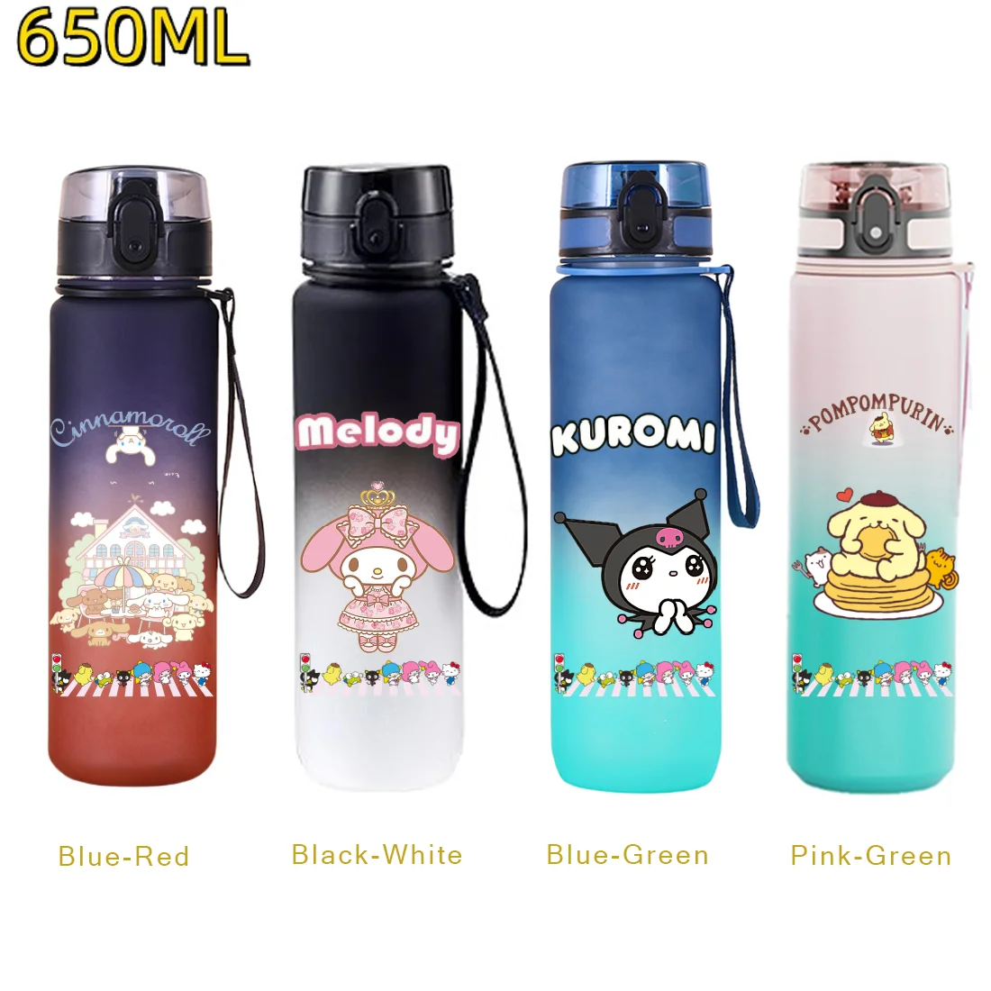 650ML Cute Cartoon Sanrio My Melody Kuromi Cinnamoroll Water Bottle Plastic Cup Portable Water Bottle for Outdoor Sport Fitness
650ML Cute Cartoon Sanrio My Melody Kuromi Cinnamoroll Water Bottle Plastic Cup Portable Water Bottle for Outdoor Sport Fitness