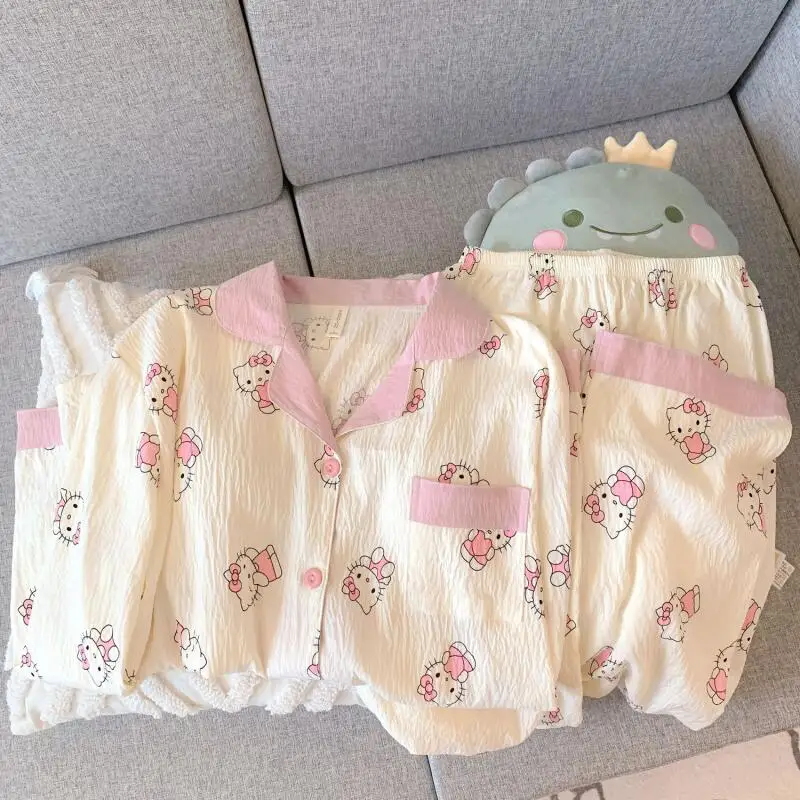 Хлопковые брюки Sanrio Cloud с длинными рукавами, 2 шт., брюки с героями мультфильмов «Hello Kitty», милые весенне-осенние пижамы, милый мультяшный костюм для домашней одежды 
Хлопковые брюки Sanrio Cloud с длинными рукавами, 2 шт., брюки с героями мультфильмов «Hello Kitty», милые весенне-осенние пижамы, милый мультяшный костюм для домашней одежды