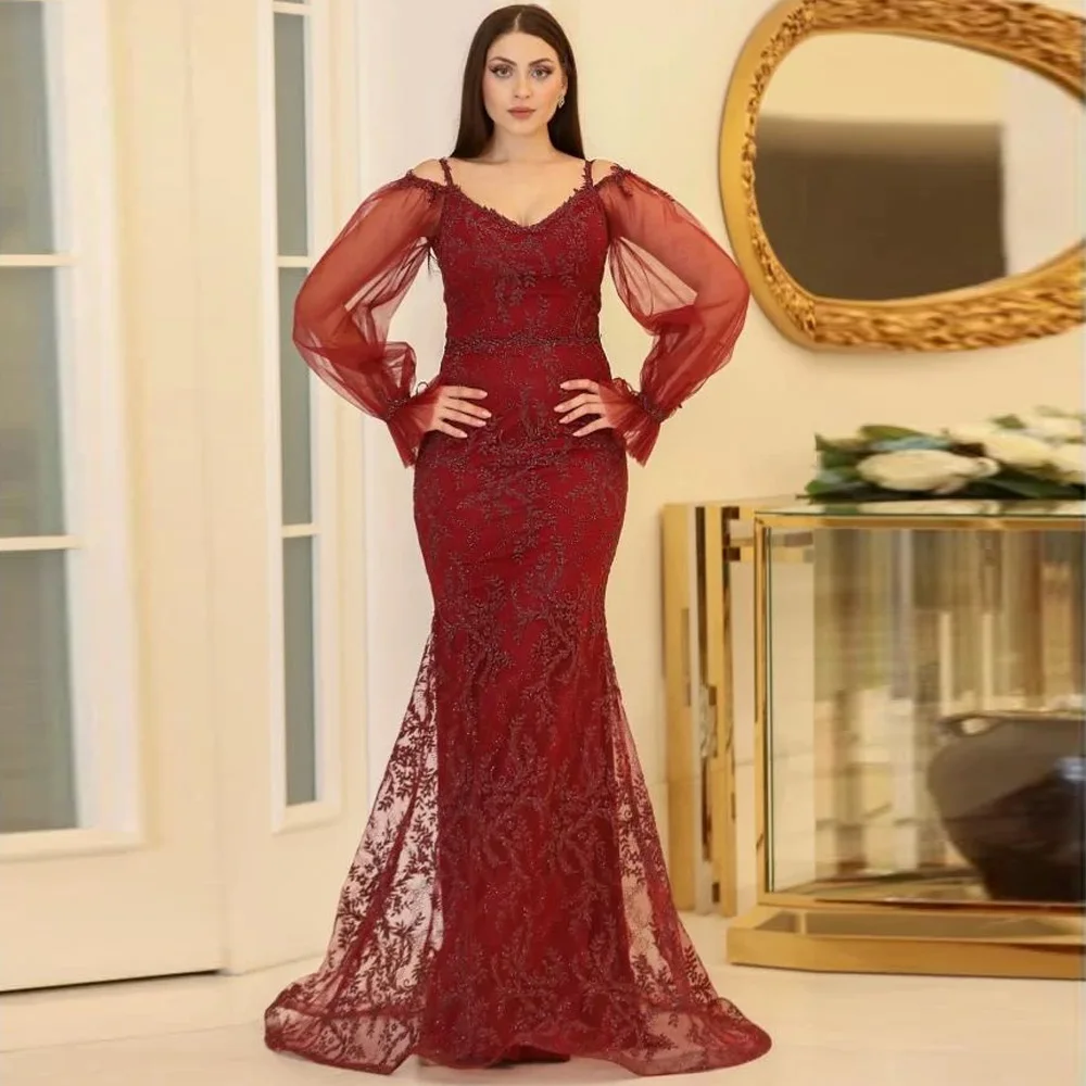 Organza Mermaid Long Sleeves Evening Dress Customized Burgundy Off the Shoulder Elegant Prom Dress Exquisite Celebrity Gowns
Organza Mermaid Long Sleeves Evening Dress Customized Burgundy Off the Shoulder Elegant Prom Dress Exquisite Celebrity Gowns