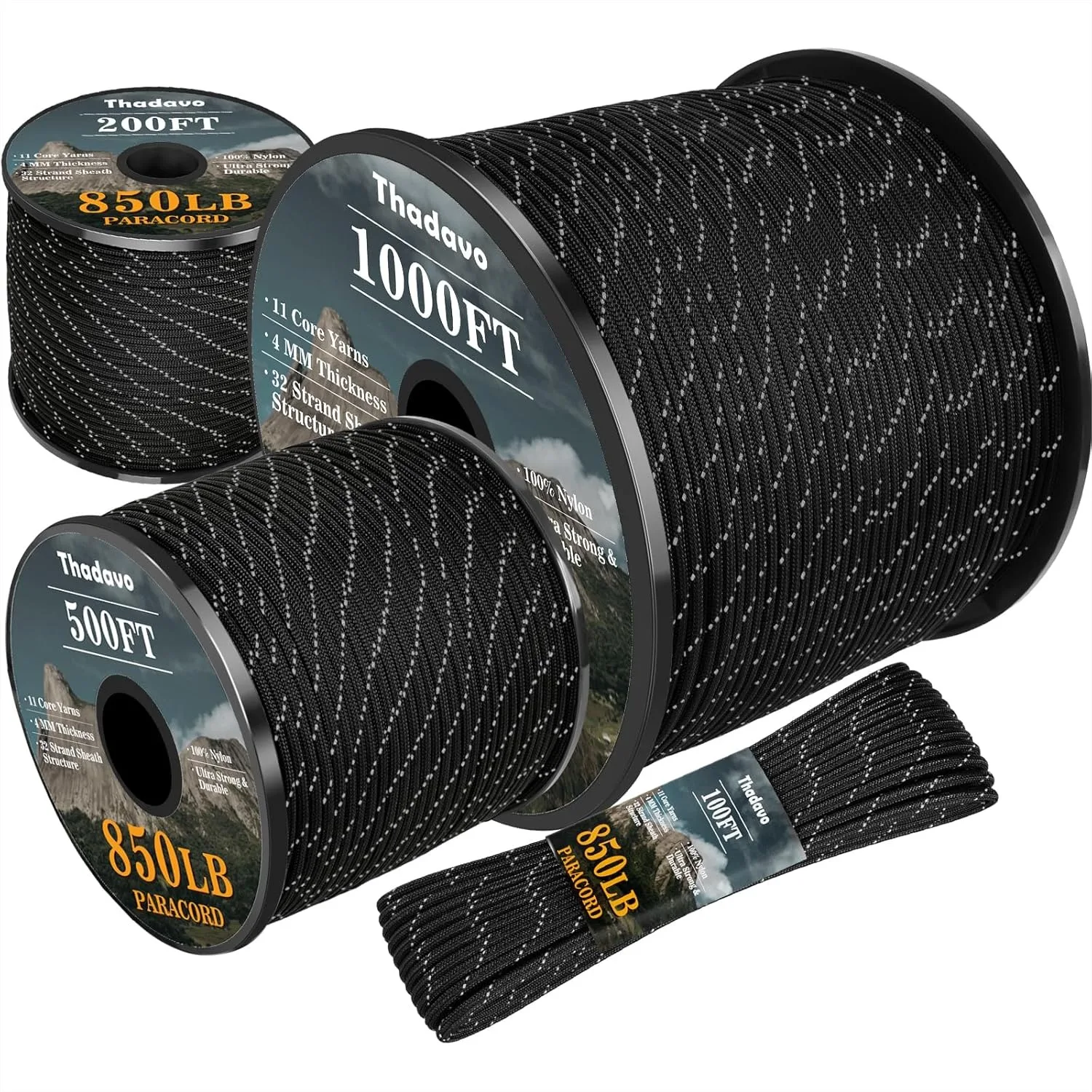Reflective Paracord Rope 850lb 4mm 11 Strand for Camping Hiking Survival Tent Clothesline DIY Projects Black 100ft
Reflective Paracord Rope 850lb 4mm 11 Strand for Camping Hiking Survival Tent Clothesline DIY Projects Black 100ft