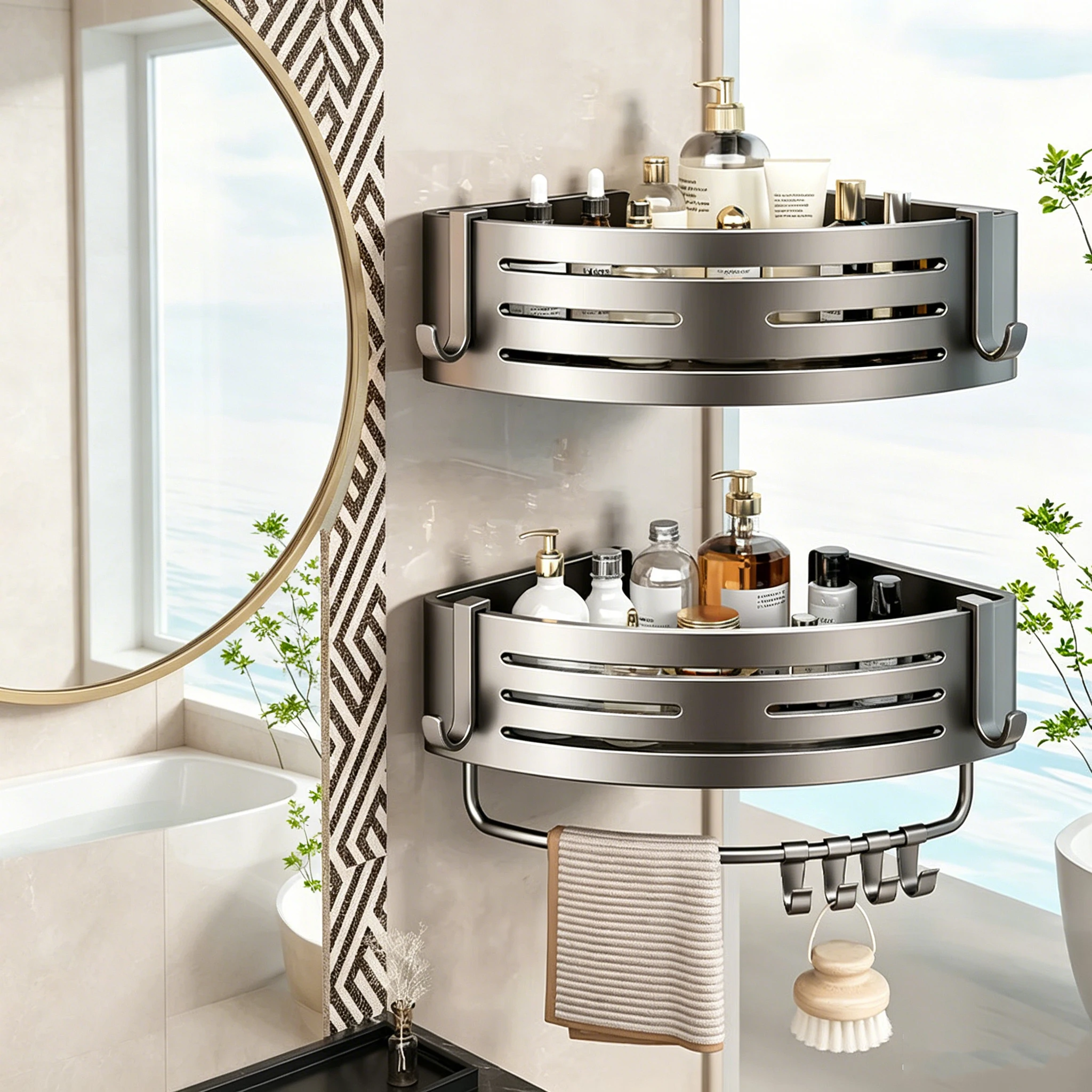 Stick-on Bathroom Corner Shelf No-Drill Suction Cup
Stick-on Bathroom Corner Shelf No-Drill Suction Cup