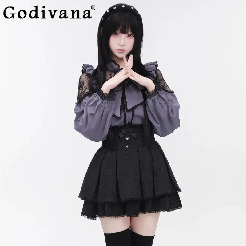 Japanese Mine Series Mass-produced Purple Long-sleeved Lace Off-Shoulder Lolita Shirt Spring New Women's Black Fishtail Skirts
Japanese Mine Series Mass-produced Purple Long-sleeved Lace Off-Shoulder Lolita Shirt Spring New Women's Black Fishtail Skirts