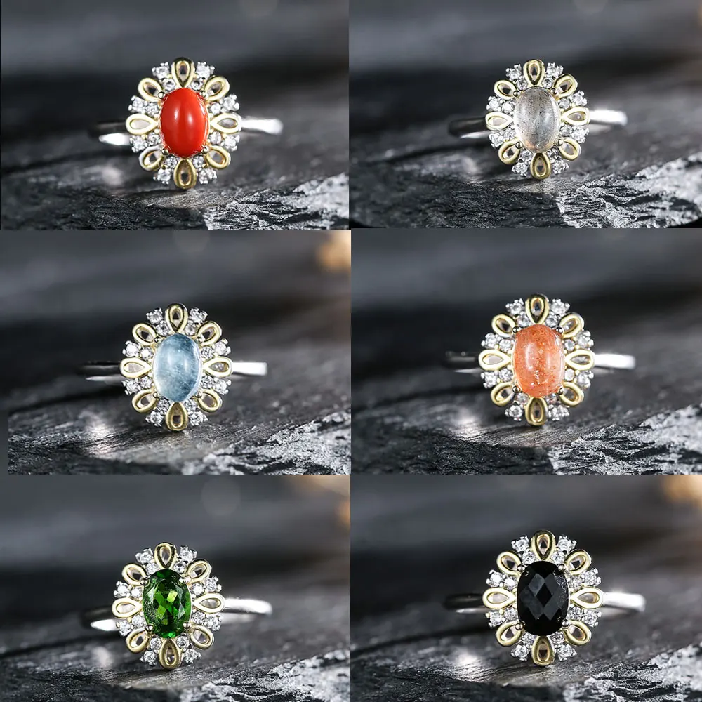 925 Silver Gold Flower Ring Adjustable, Natural Gemstone Ring Amethyst/Garnet/Lapis lazuli, Vintage Women's Crystal Jewelry Gift
925 Silver Gold Flower Ring Adjustable, Natural Gemstone Ring Amethyst/Garnet/Lapis lazuli, Vintage Women's Crystal Jewelry Gift
