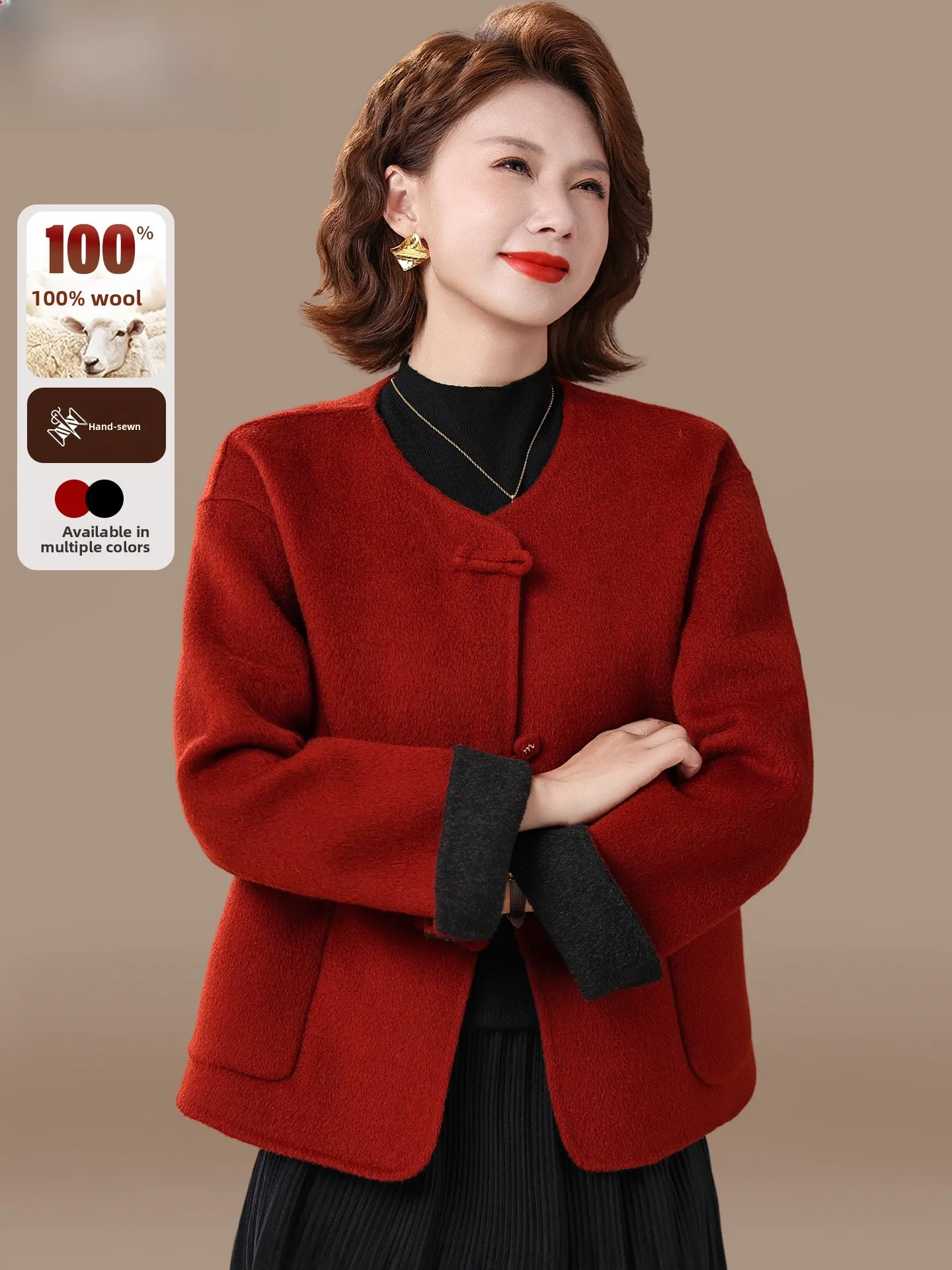 Ladies Woolen Coat Double-Faced Woolen Outerwear Luxury Sle V-Ne Button-Up Thiened Winter Coat for Middle-Aged Women
Ladies Woolen Coat Double-Faced Woolen Outerwear Luxury Sle V-Ne Button-Up Thiened Winter Coat for Middle-Aged Women
