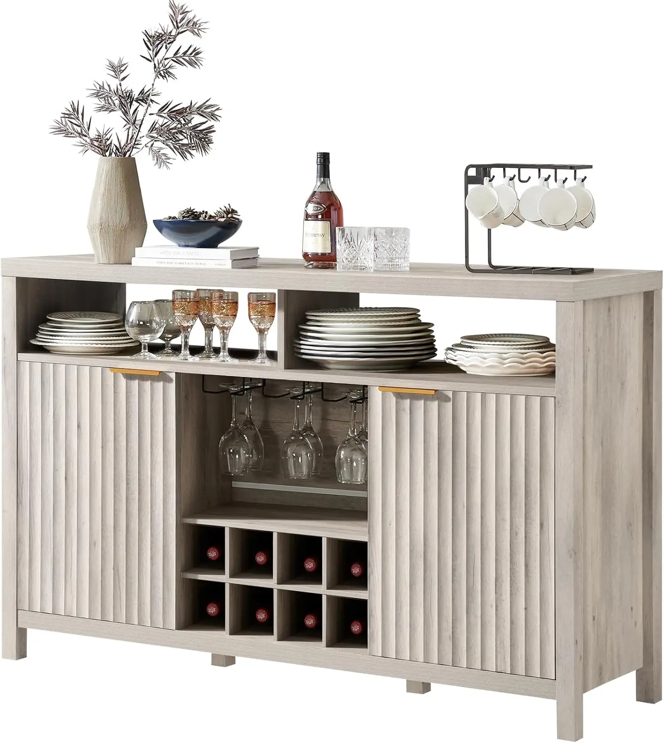 Wine Bar Cabinet, Oxford Fluted Modern Coffee Liquor Cabinet with Adjustable Shelves & Wine Racks, 8-Bottle Storage
Wine Bar Cabinet, Oxford Fluted Modern Coffee Liquor Cabinet with Adjustable Shelves & Wine Racks, 8-Bottle Storage