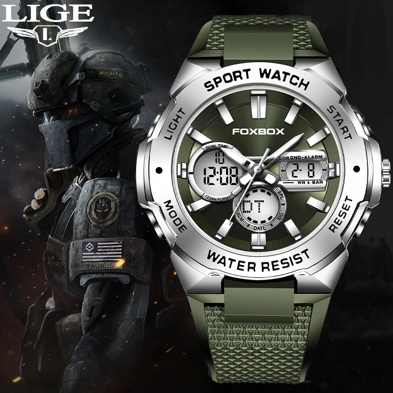 LIGE Men Military Watches Dual Display Digital Silicone Strap Casual Sport Chronograph Clock Male Waterproof Quartz Wrist Watch
LIGE Men Military Watches Dual Display Digital Silicone Strap Casual Sport Chronograph Clock Male Waterproof Quartz Wrist Watch