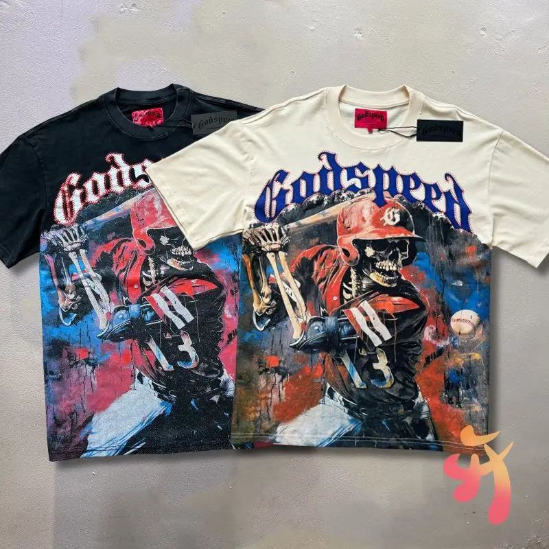 Real Photos American Rock Street Godspeed T-shirts Skeleton Playing Baseball Retro Washed Print Round Neck Men Women Tops
Real Photos American Rock Street Godspeed T-shirts Skeleton Playing Baseball Retro Washed Print Round Neck Men Women Tops