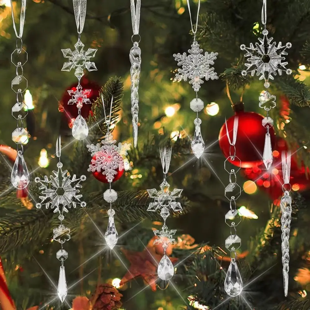 10Pcs Simulation Snowflake Ice Strip Pendants Transparent DIY Christmas Snowflake Icicle Pendants with Ribbons Exquisite
10Pcs Simulation Snowflake Ice Strip Pendants Transparent DIY Christmas Snowflake Icicle Pendants with Ribbons Exquisite