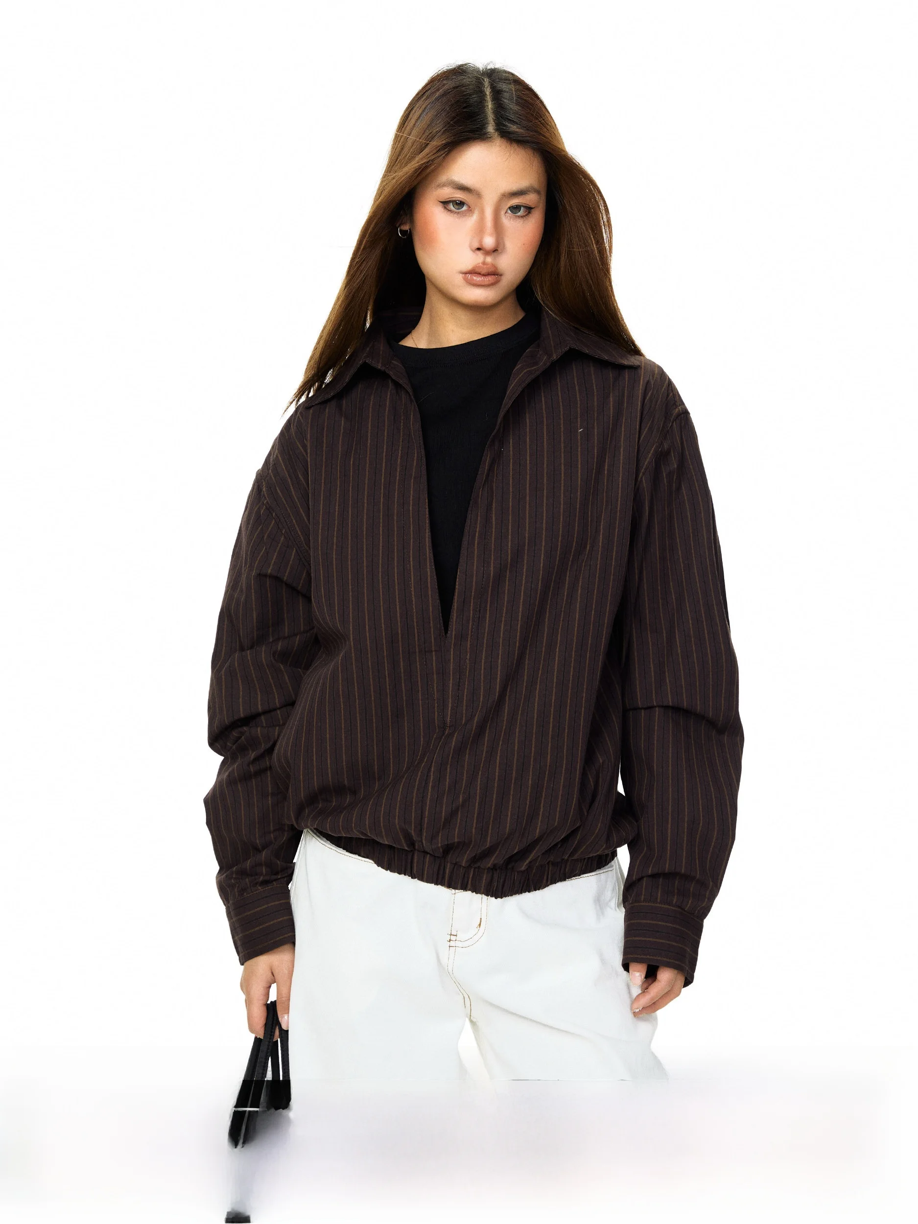 Blackbb Retro Loose Feel Striped V-neck Fake Two-piece Long Sleeve Casual Top Spring New Style Women's Loose Fit Shirt
Blackbb Retro Loose Feel Striped V-neck Fake Two-piece Long Sleeve Casual Top Spring New Style Women's Loose Fit Shirt
