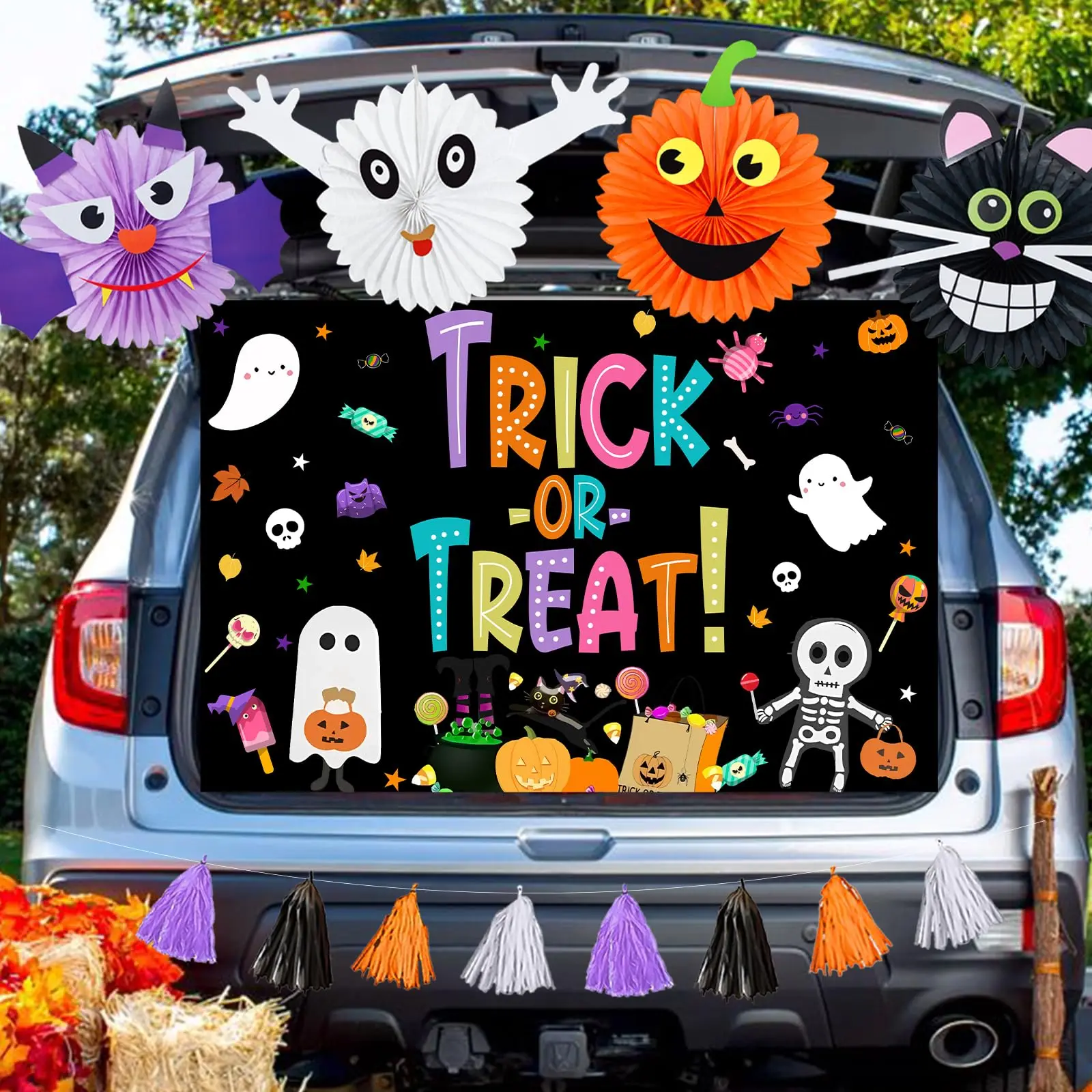 Украшения для багажника или лакомства на Хэллоуин, фоновые бумажные вентиляторы для трюков, кисточки для
Украшения для багажника или лакомства на Хэллоуин, фоновые бумажные вентиляторы для трюков, кисточки для