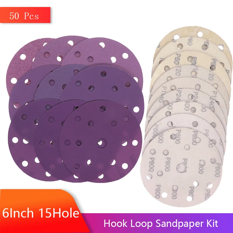 6 Inch 15Holes Hook and Loop Sanding Discs Kit 50Pcs 40-400 Grit 150mm Purple Film Ceramic Sanding Disc for Putty Paint Metal
6 Inch 15Holes Hook and Loop Sanding Discs Kit 50Pcs 40-400 Grit 150mm Purple Film Ceramic Sanding Disc for Putty Paint Metal