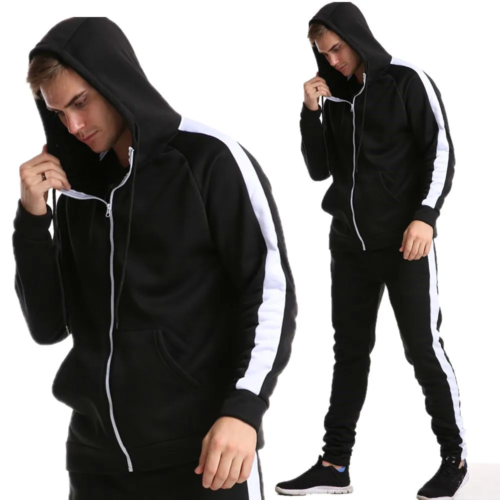 Men Zipper up Jogging Suit Sports Hoodie Sweat Suits Set Contrast Stripe Men Sportswear Black Tracksuit
Men Zipper up Jogging Suit Sports Hoodie Sweat Suits Set Contrast Stripe Men Sportswear Black Tracksuit