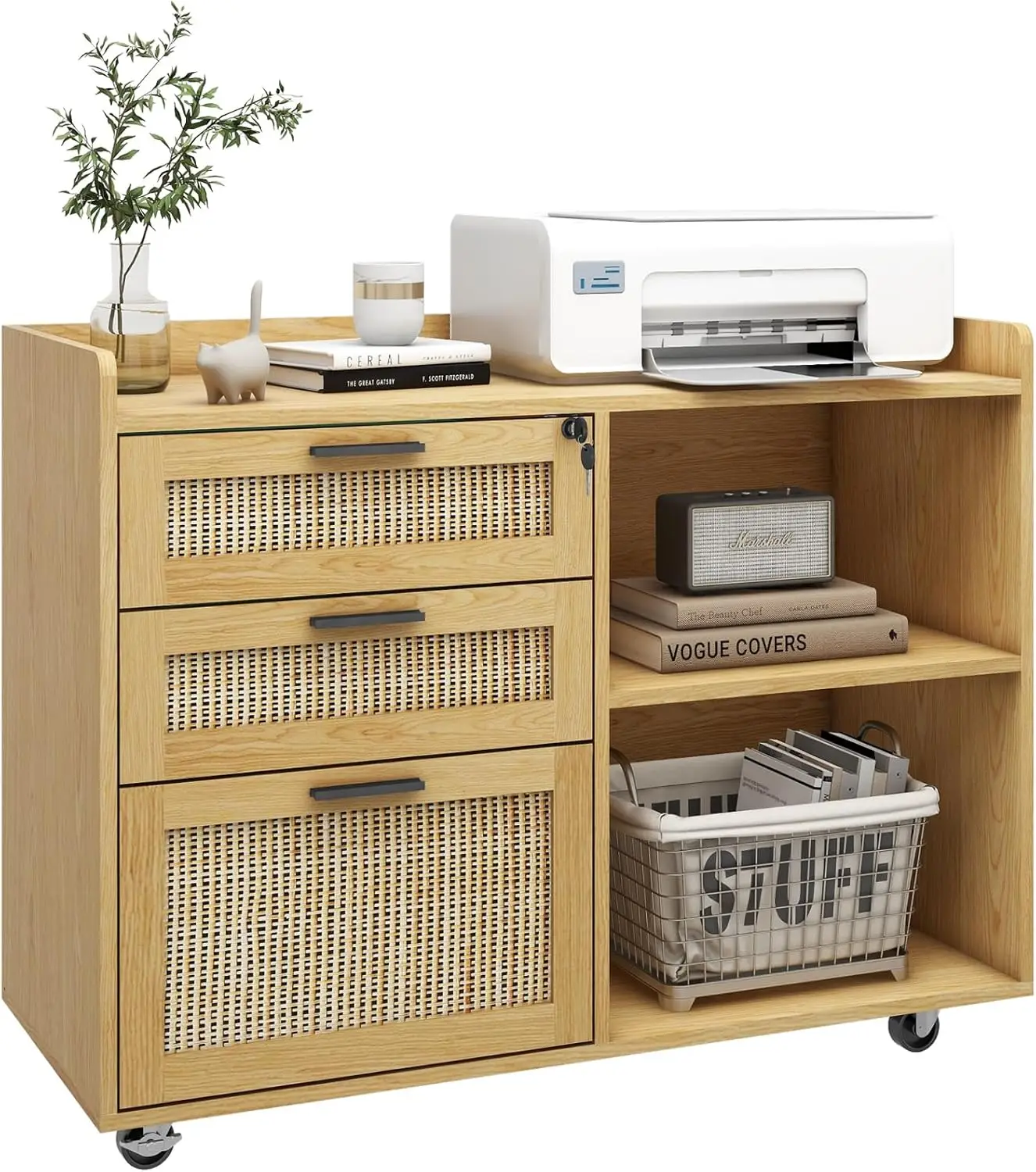 3 Drawer Mobile File Cabinet, Wood Lateral Filing Cabinet with Lock Printer Stand with Open Shelves for Home Office Lateral
3 Drawer Mobile File Cabinet, Wood Lateral Filing Cabinet with Lock Printer Stand with Open Shelves for Home Office Lateral