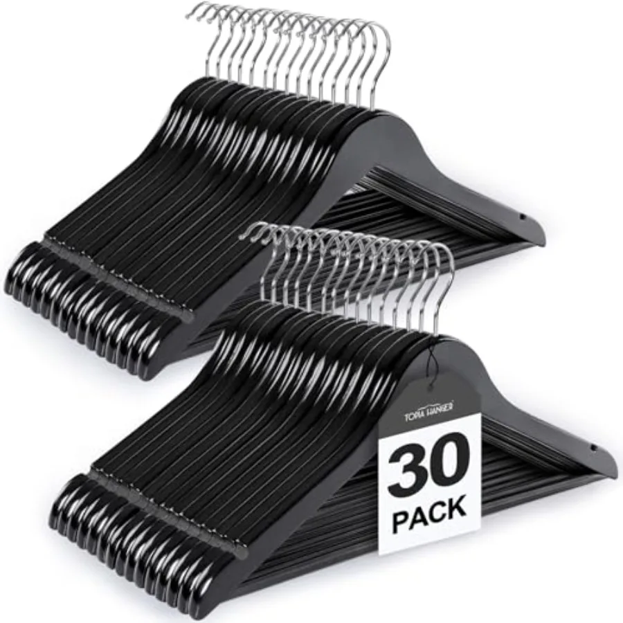 Wooden Coat Hangers 30 Pack Wood Suit Hangers with Non Slip Pants Bar 360° Swivel Hook and Shoulder Notches for Camisole Jacket
Wooden Coat Hangers 30 Pack Wood Suit Hangers with Non Slip Pants Bar 360° Swivel Hook and Shoulder Notches for Camisole Jacket