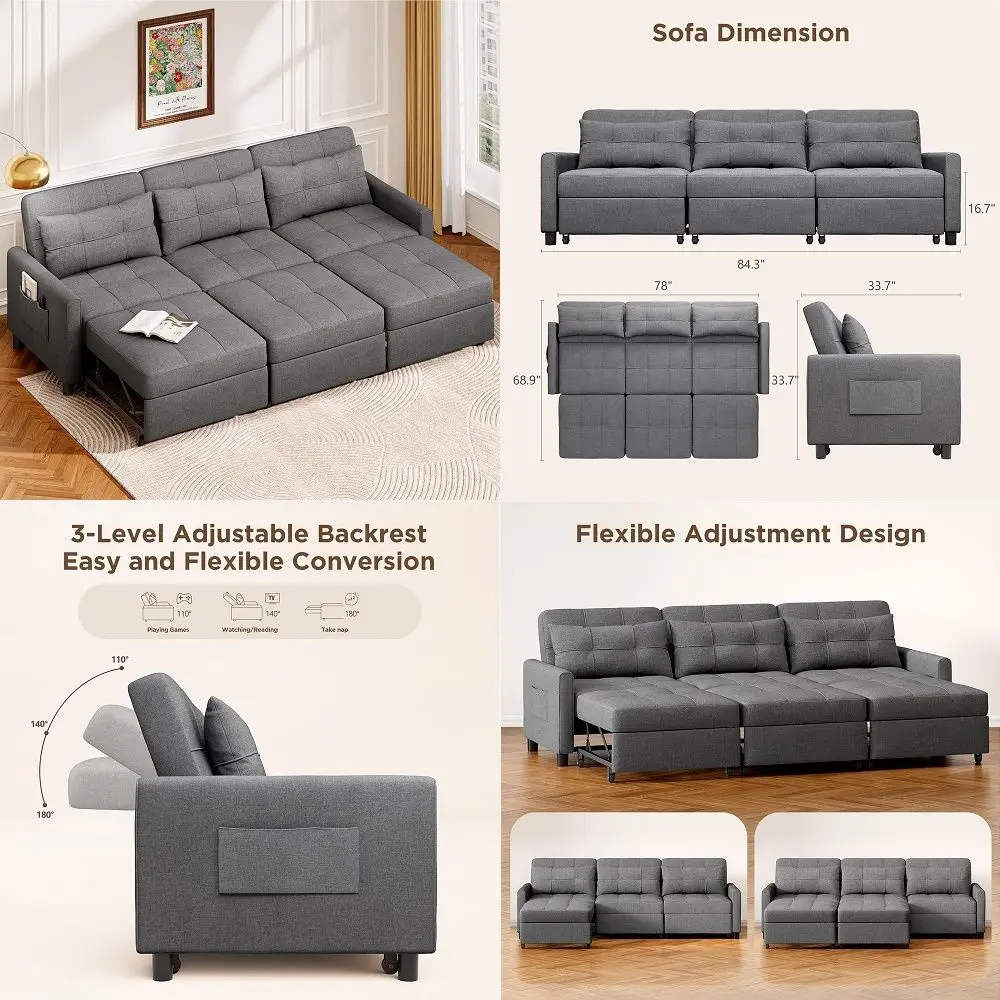 Sectional Sleeper Sofa, 84 Inch Pull Out Couch with Adjustment Backrest amp Ottoman, Convertible Sectional Couch Bed for Living
Sectional Sleeper Sofa, 84 Inch Pull Out Couch with Adjustment Backrest amp Ottoman, Convertible Sectional Couch Bed for Living