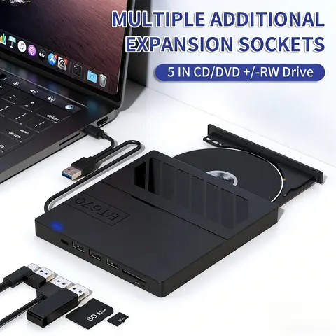Usb 3.0 portátil externo cd dvd drive queimador player tf cartão sd 4 portas usb slots disco unidade para computador portátil mac